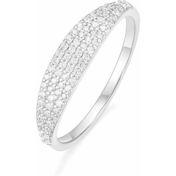 Women's Gold Plated Slim Signet Ring Stackable Pave Cubic Rings for Her - Picture 1 of 6